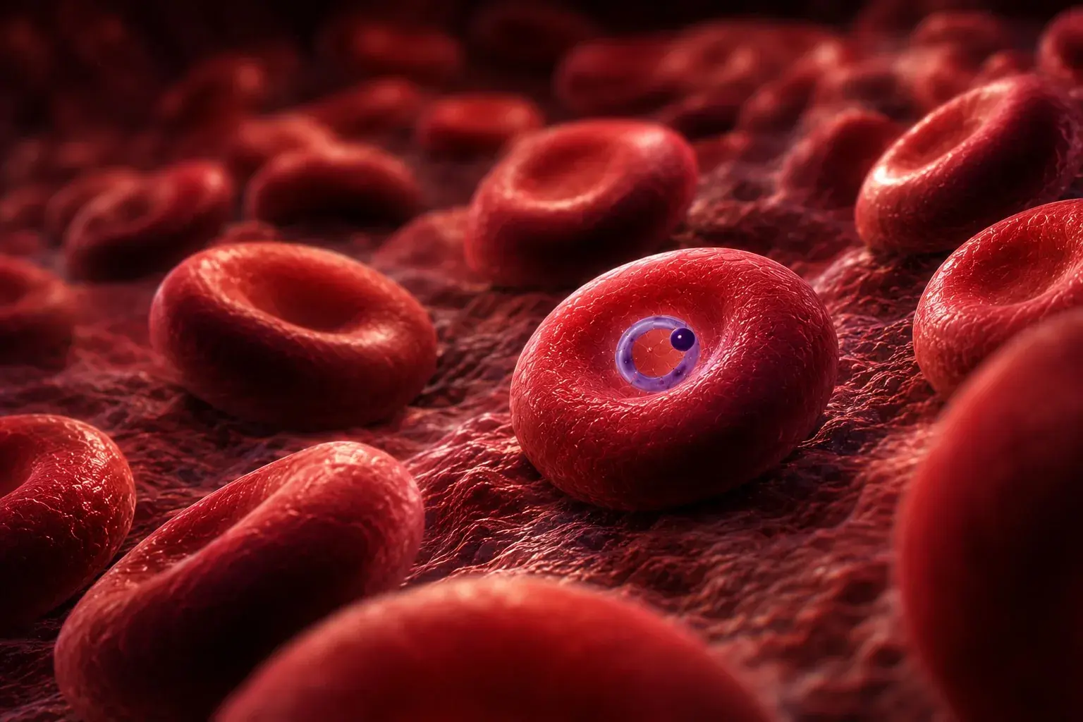 Ring-stage Plasmodium parasites inside red blood cells